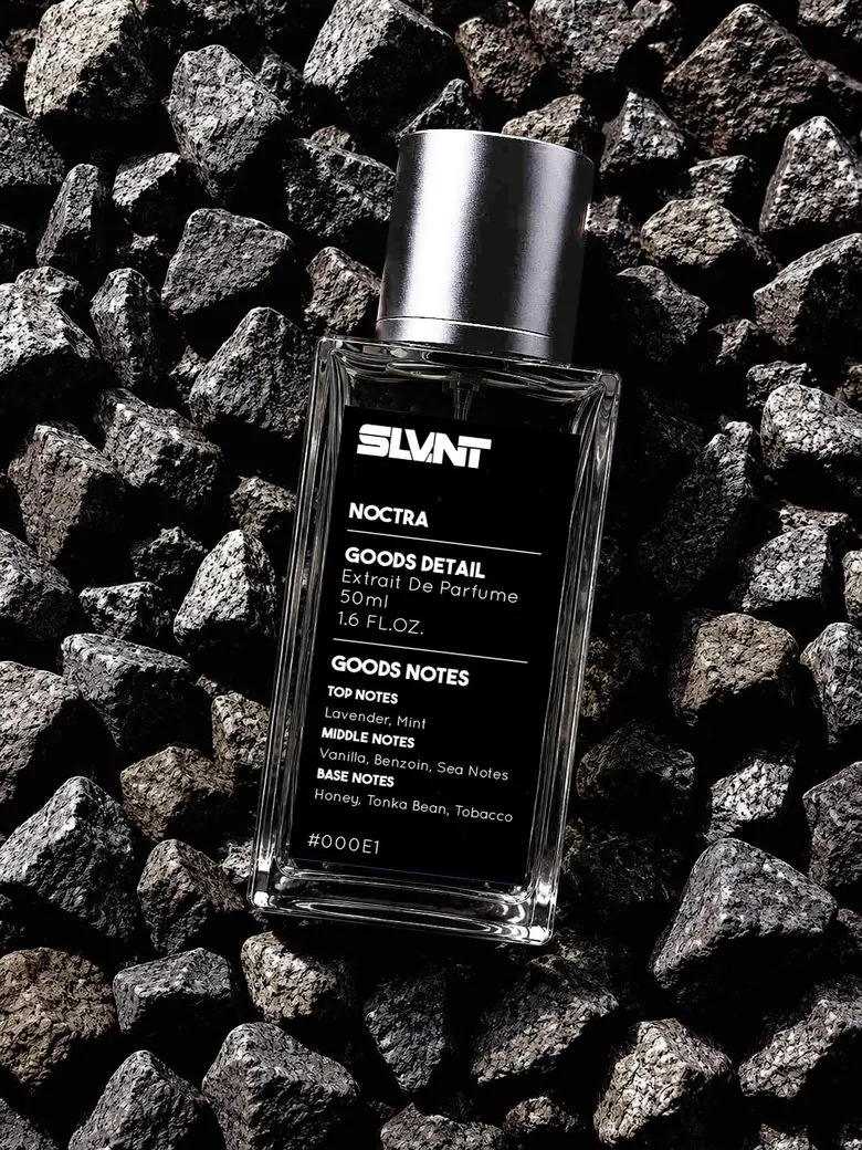 Botol SLVNT Noctra dengan label Goods Detail dan Goods Notes