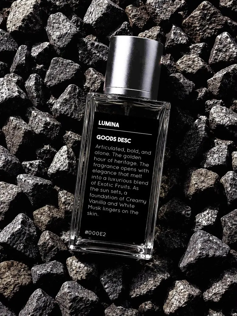 Botol SLVNT Lumina dengan label Goods Desc